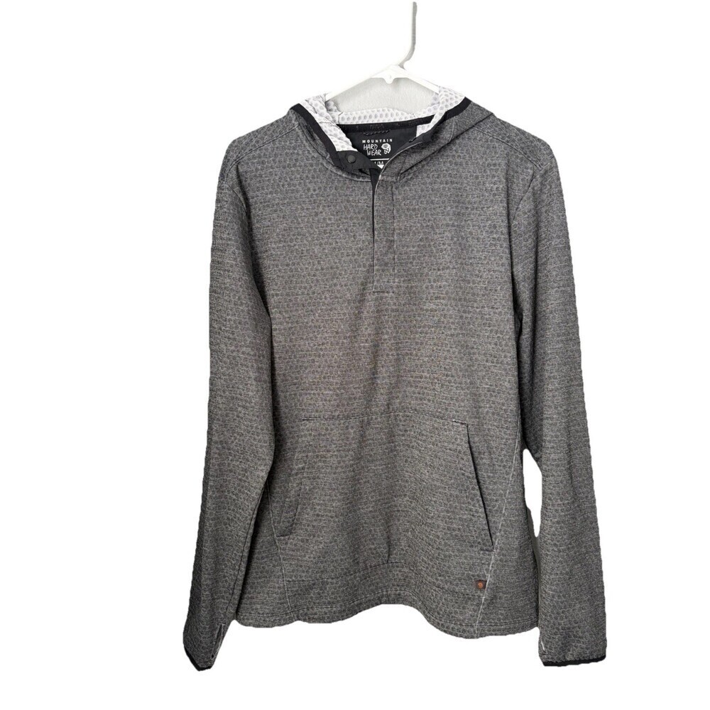 Mountain Hardwear Sweater Mens MED Gray Quarter Button Hood Performance Pullover